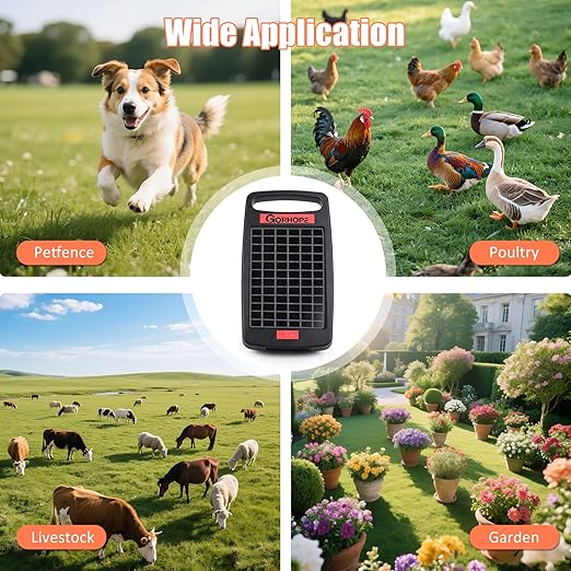 Short-Circuit Alarm 20Miles Solar Electric Fence Charger with Solar Panel,0.32J Solar Powered Fence Charger 24-Hour Protection,14-Day Continuous Protection for Livestock Without Sunlight,Easy Install