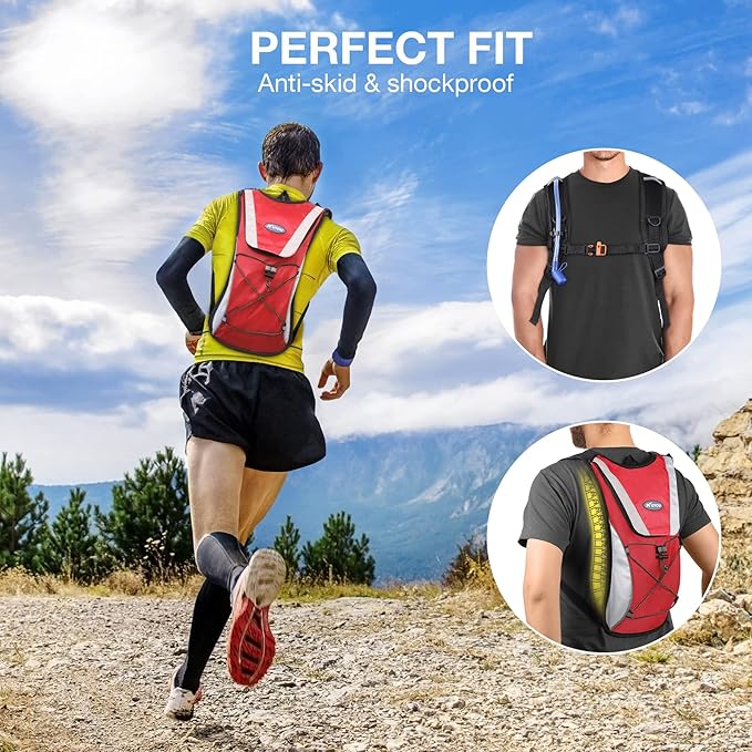 KUYOU Running Hydration Vest - Lightweight Insulated Hydration Backpack with 2L Water Bladder, Adjustable Chest Straps and Reflective Water Backpack for Running Marathon Race Hiking Cycling