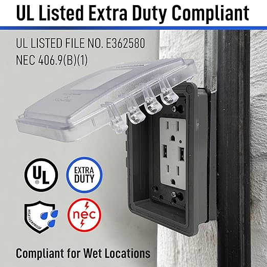 Sealproof Slim 1-Gang Shallow Weatherproof Outdoor Not in Use Outlet Cover with Box Kit, Lockable, UL Extra Duty Compliant, 18 Configurations, Low Profile