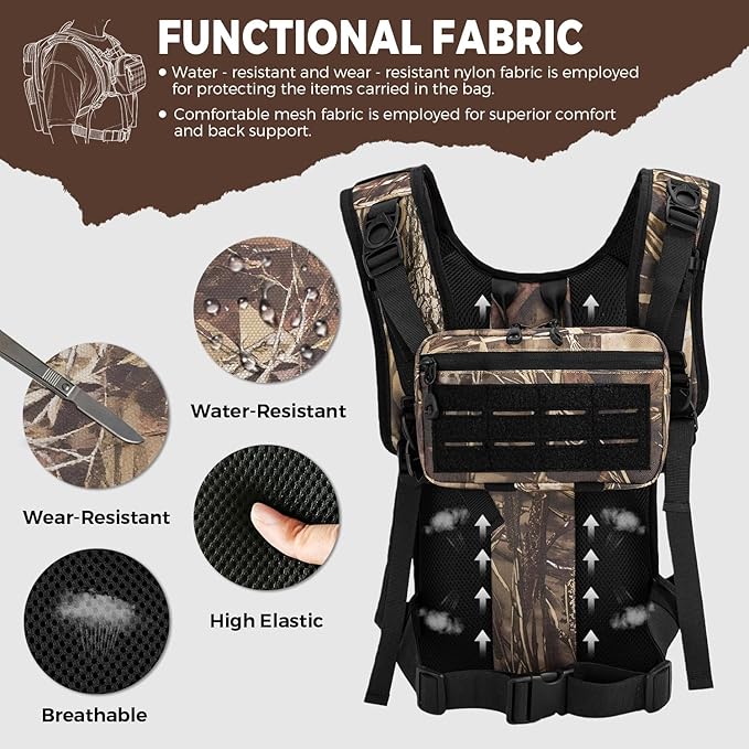 Tactical Hydration Backpack with 2L Water Bladder and Front Small Tactical Pouch, Outdoor Water Backpack for Men Women, Sports Hydration Pack for Hiking, Cycling, Climbing
