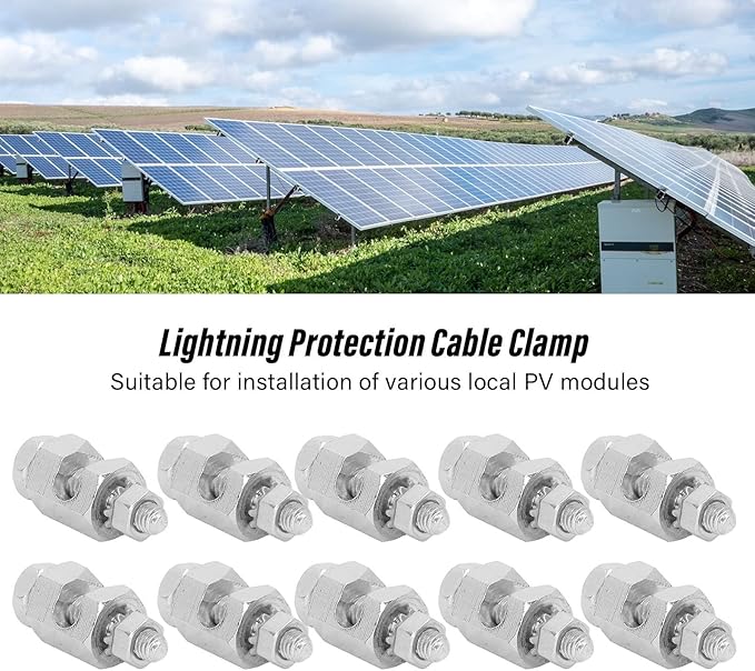 Focket 10PCS Solar Panel Photovoltaic Nut and Solar Earthing Ground Clip Cable Clamp for Bare Wire, Safe On Coupling Earthing Ground Lug Cable Clamp Ground Clamp Fasteners Clip