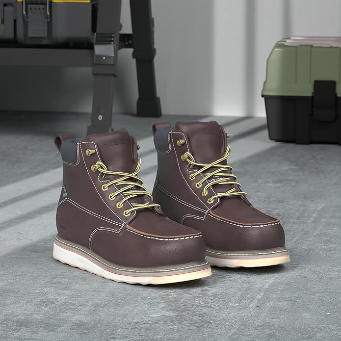HISEA NINGO Work Boots for Men Steel/Soft Toe Boots,6” Water Resistant Slip Resistant Industrial & Construction Work Shoes, Composite Toe Working Boot