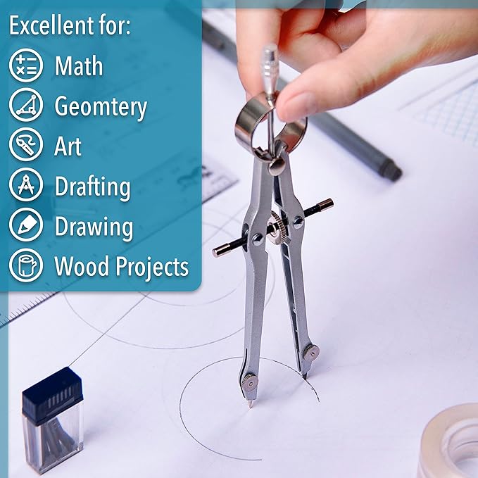 Mr. Pen- Professional Compass for Geometry, Extra Lead, Metal Compass, Compass, Compass Drawing Tool, Drawing Compass, Drafting Compass, Compass for Students, Compass Geometry