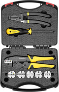 Crimping Tool Set 8PCS - Ratchet Wire Crimping Tool for Heat Shrink,Insulated Nylon,Non-Insulated,wire ferrules,Open Barrel Terminals,Solar Connectors - Crimper with 6 Interchangeable Die