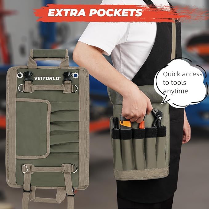Tool Roll Up Bag, Gifts for Men Dad from Wife Daughter Fathers Day, Portable Tools Box Storage for Men, Heavy Duty Tool Organizer W/Detachable Pouches for Electrician Mechanic Carpenter