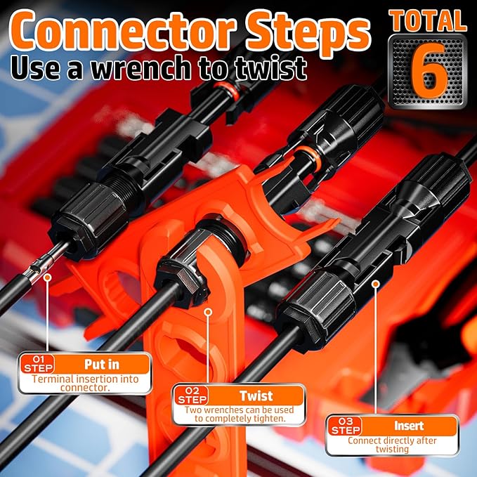 PEBA Solar Crimping Tool - Solar Crimper for AWG16/14/12/10 Solar PV Wire, with 12 Pcs Connectors, Wire Stripper, Cable Cutter, Connector Spanner Wrench, Complete Solar Assembly Tool Box