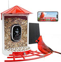 Smart Bird Feeder with Camera Solar, Auto Capture Bird Videos & Motion Detection, Birds Watching Camera Notify in Time, Metal Birds Feeder with Seed Guard, Ideal Present for Mom (Red)