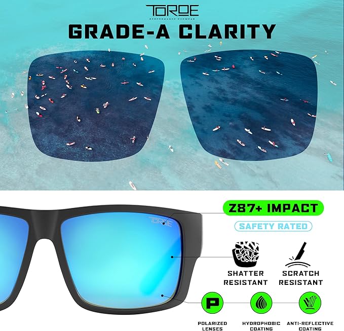 TOROE Z87+ Polarized Safety Sunglasses Matte Black TR90 Frame, ANSI Rated Lens