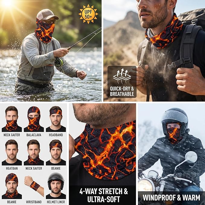 UPF 50 Sun Protection Neck Gaiter - 13-in-1 Multifunctional Face Cover for Hiking, Fishing, Cycling