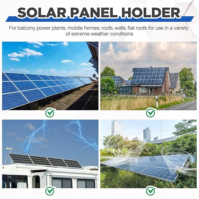 Zonon 8 Pcs Adjustable Solar Panel Tilt Mount Brackets Aluminum Alloy Solar Panel Mounting Supports up to 100 200 300 400 Watt for Flat Surface Roof RV Boat Off-Grid