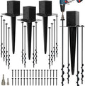 Set of 4 4x4 Fence Post Anchor Ground Spike 24” Length with Ground Anchors Screw in - Metal Black Powder Coated – Mailbox Post Anchors – Fit 3.5x3.5 Square