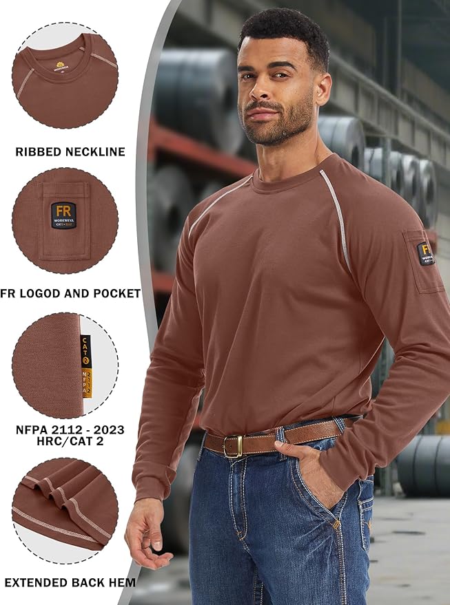 WORKWEYA FR Shirts for Men 5.5OZ Light Weight Welding Flame Resistant Shirts NFPA2112 CAT2