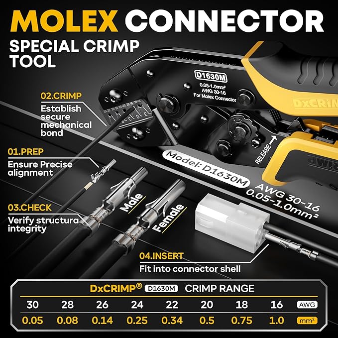 Standard .062" (3.68 mm) & JST-SYP Connector Crimping Tool Kit with Pin Extractor, 2–12 Pin Plug & Receptacle, 16-26 AWG Terminals for Arcade, Pinball, RC Battery & Audio, Fits Molex .062"