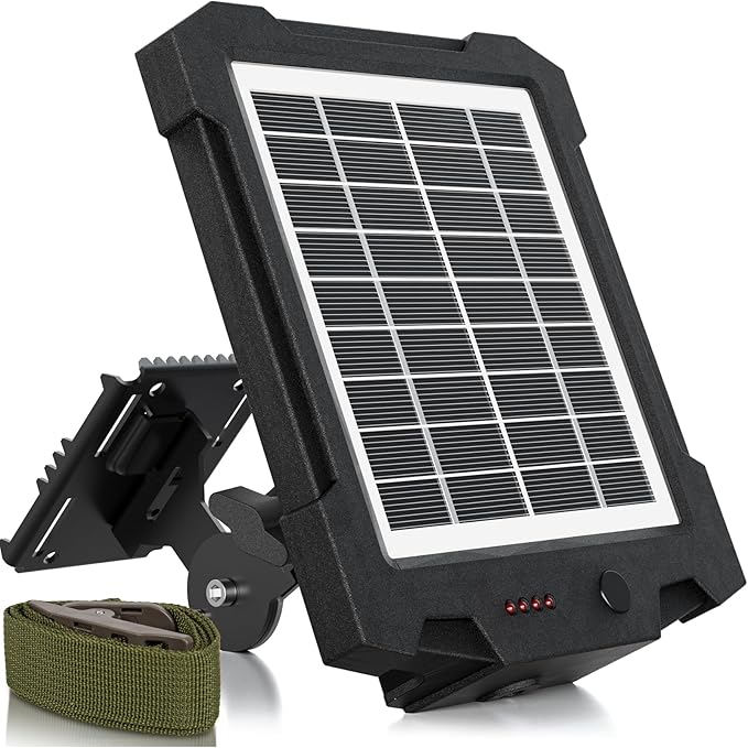 6V/12V Solar Panel for Trail Cameras, Deer Feeders & Outdoor Devices – 2000mAh Built-in Battery, IP66 Waterproof, with Mounting Bracket & Strap, Game Camera Solar Panel Charger