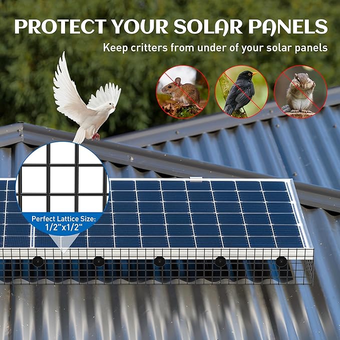 6inch x 50ft Solar Panel Bird Guard, Critter Guard for Solar Panels with 50 Pcs Stainless Steel Fasteners, Removable PVC Coated Pigeon Netting Wire Roll for Squirrel, Bird, Critters Proofing