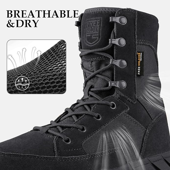 FREE SOLDIER Men's Work Tactical Boots 8 Inches Lightweight Combat Boots Durable Suede Leather Military Boot Desert Boot