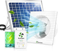 Solar Fan with Battery and Adjustable Thermostat, 8" Solar Powered Fans for Shed with 25W Bifacial Solar Panel & Exhaust Fan for Greenhouse/Outside with Anti-backflow Valve