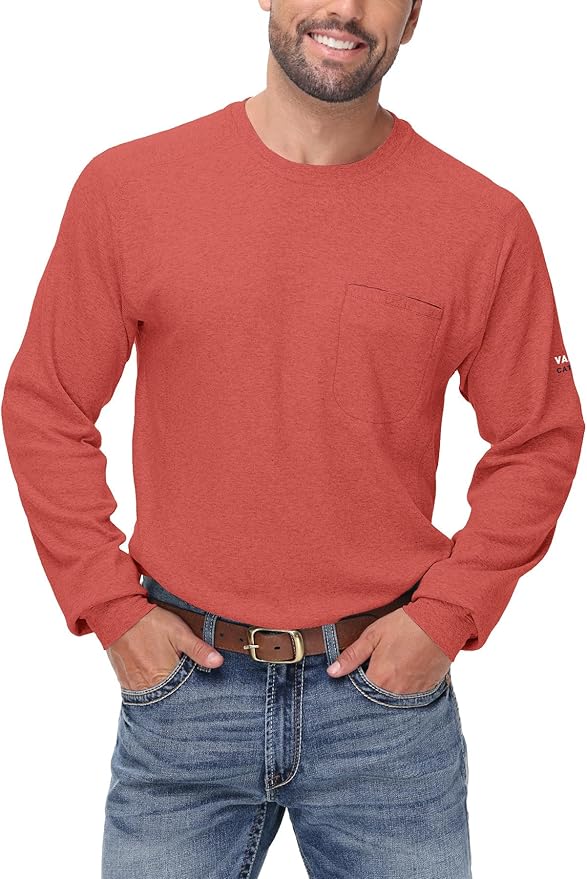 FR Shirts for Summer Crew T-Shirt 5.5OZ Heather Jersey Flame Resistant Long Sleeve Crew T Shirt CAT2