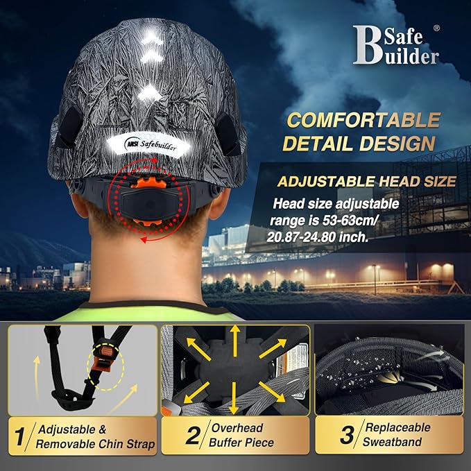 Construction Safety Helmet with Build-in Visor ABS Hard Hat with Visor Adjustable Ventilation Hardhats Work Head Protection ANSI/ISEA Z89.1
