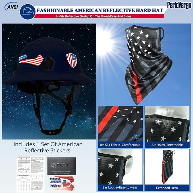 Full Brim Hard Hats Construction OSHA Approved with Visor-Vented Hard Hat with Neck Gaiter with Ear Loops,Safety Hard Hats for Men with Chin Strap ANSI Z89.1 Type 1 Class C,6-pt Suspension