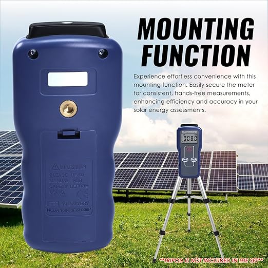 Solar Power Meter Solar Meter Digital Sun Light Radiation Testing Solar Irradiance Meter Measuring Instrument for Meteorology Sun Measurement Solar Energy Research Physical Optical Experiments