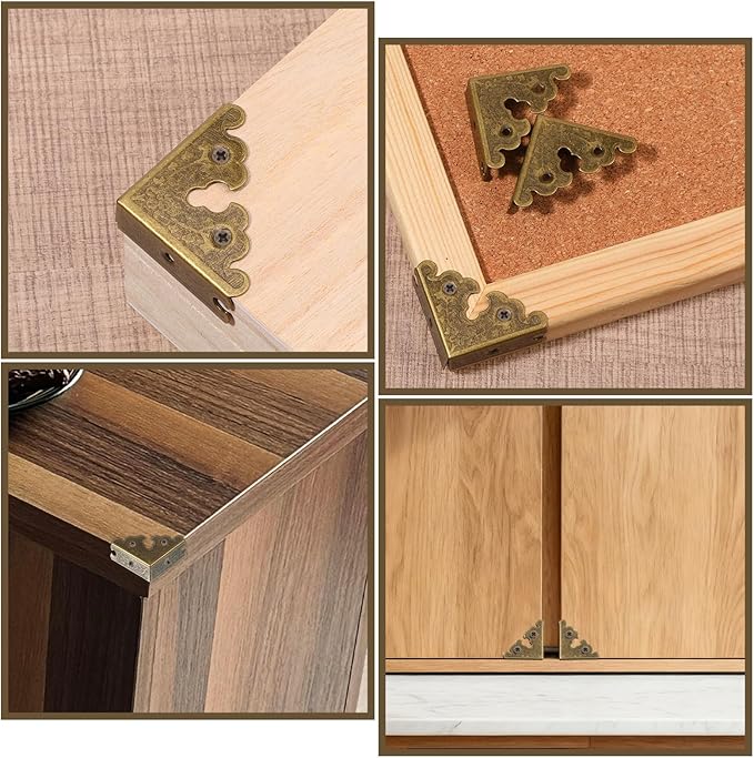 12 Pcs Decorative Corner Protectors Antique Bronze Edge Safety Guards Covers Decorative Metal Corner Guard with Screws for Storage Box Furniture Tables Cabinets Jewelry Box Picture Frame