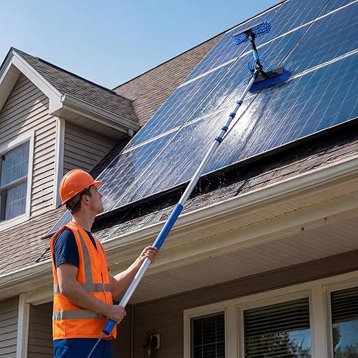 VEVOR Solar Panel Cleaning Kit, 24 ft, Water Fed Pole Kit with Cleaning Brush, Soap Dispenser, Extendable Aluminum Telescopic Pole, 180° Rotatable Brush Head, for Roof Mounted Solar Panels, Windows