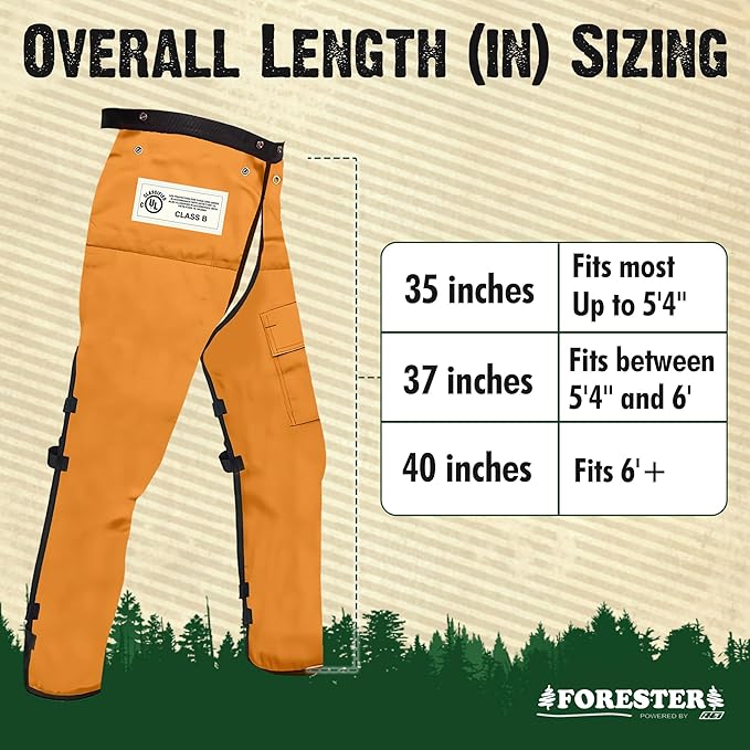 FORESTER Chainsaw Chaps for Men & Women | Apron-Style Chaps with Pocket & Adjustable Waist | Chainsaw Safety Equipment