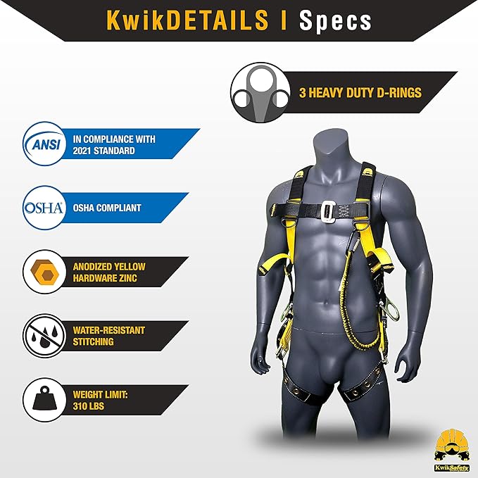 KwikSafety - Charlotte, NC - SUPERCELL Safety Harness [4 PACK] Premium Shoulder Padding ANSI OSHA Full Body Fall Protection Work Equipmen | Construction Tower Climbing Roofing