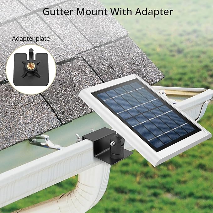 Anbte 1PCS Adjustable Gutter Mount for Ring Solar Panels & Security Cameras, Aluminum Solar Bracket with Standard 1/4 inch-20 Threaded Bracket, Weatherproof, Outdoor Wall Mounting Accessories, Black