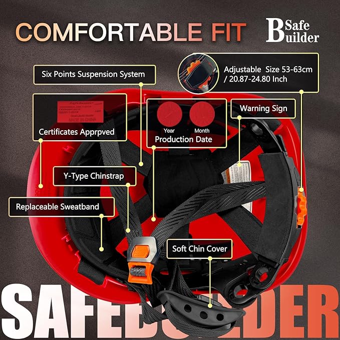 Construction Safety Helmet ABS Hard Hat Adjustable Ventilation System Hardhats Industrial Work Head Protection for Men Certified ANSI/ISEA Z89.1