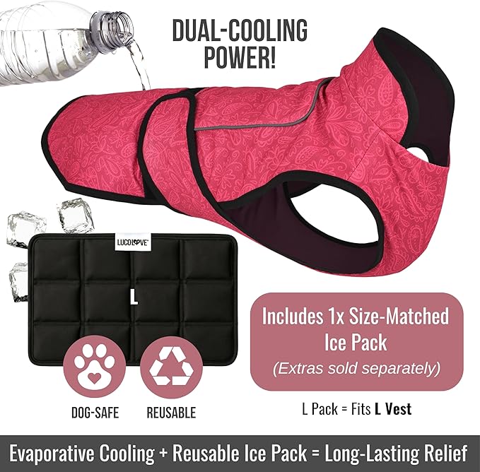 Dog Cooling Vest with Ice Pack – 2-Layer Evaporative Cooling Jacket with High Collar, UV Protection & Size-Matched Ice Pack – Cooling Vest for Dogs for Hot Weather (Pink Floral, Large)