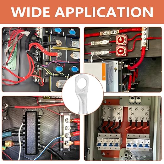 6 AWG Tinned Copper Ring Terminal Kit (62 Pcs) - 30 Battery Lugs (1/4", 5/16", 3/8", 1/2") with 32 Heat Shrink Tubes for 6 Gauge Wire in Automotive, Solar, Marine, RV Applications