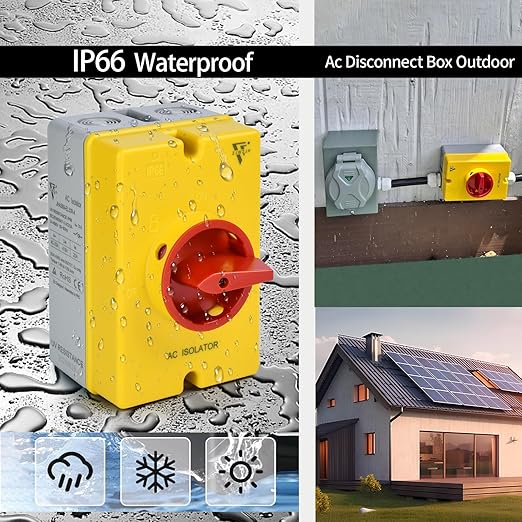 32 Amp Disconnect Switch IP66 Waterproof 690V AC Disconnect 30Amps Electric Switch for Machines On Off Combiner Box 4 Pole for PV Systems