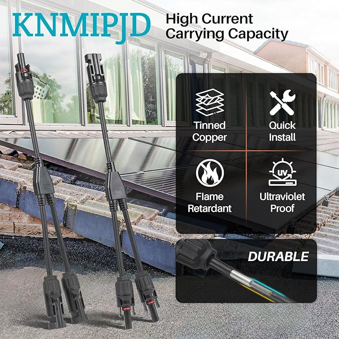 Solar Panel Connector 5 Pair 2 to 1 Y Branch Parallel Adapter, 30A 1000V 10AWG Tool-Free IP68 Waterproof Cable for Solar Panels (Y Branch, 2to1(5Pairs))