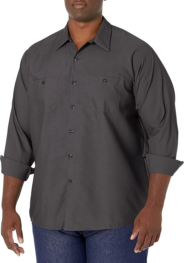Red Kap Men's Long Sleeve Industrial Work Shirt | Moisture Wicking Button Up, Wrinkle Resistance Fights Fading & Stains