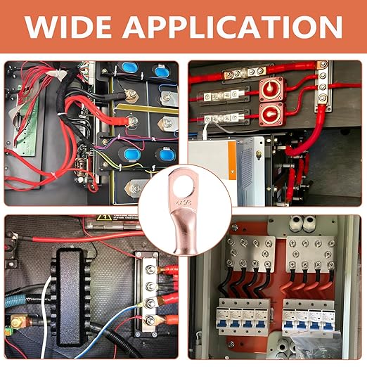4 AWG Pure Copper Ring Terminal Kit (62 Pcs) - 30 Battery Lugs (1/4", 5/16", 3/8", 1/2") with 32 Heat Shrink Tubes for 4 Gauge Wire in Automotive, Solar, Inverter, Marine, RV Applications