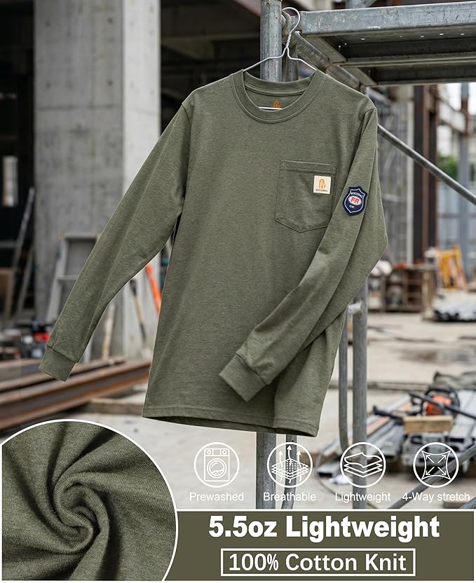 BOCOMAL FR Shirts Lightweight Classic Crew Long Sleeve Fire Resistant Shirt CAT2