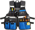 Electrician Tool Vest, Tool Vest for Men, Tool Vest Electrician with Drill Holster, 17 Storage Spaces, 1680D Heavy Duty Adjustable Work Vest with Reflective Strips, Blue