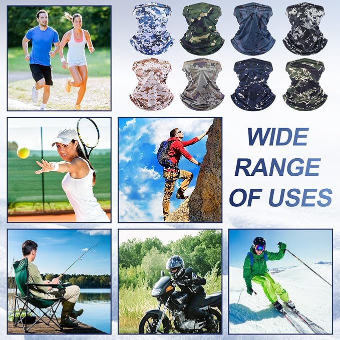 SATINIOR Summer Camo Neck Gaiter UV Protection Cooling Face Mask Sun Hood Bandanas for Men Women Sunscreen Breathable Bandana