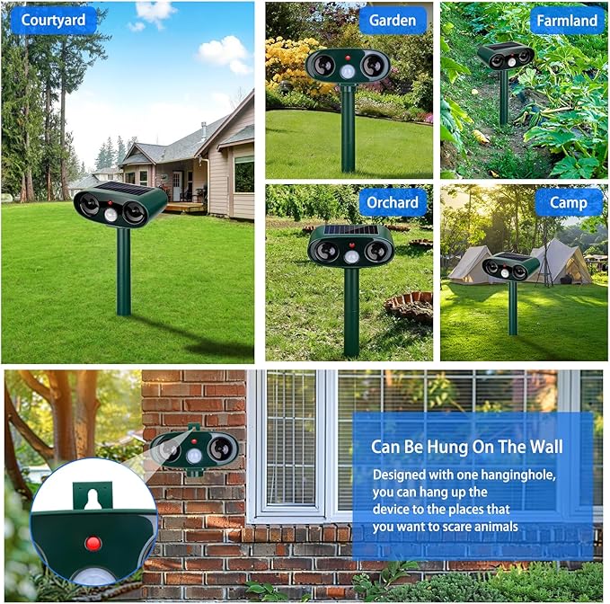 2026 Upgraded Solar Ultrasonic Animal Repeller Outdoor, 4 Pack Waterproof Bear Repellent Devices & Cat Deterrent for Yard, Ultrasonic Animal Repellent for Rabbit, Goose, Raccoon, Squirrel, Dog