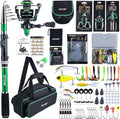 Goture Fishing Poles and Reels Combo - Green Telescoping Fishing Rod Portable Travel Kit with Carrier Bag for Freshwater Saltwater