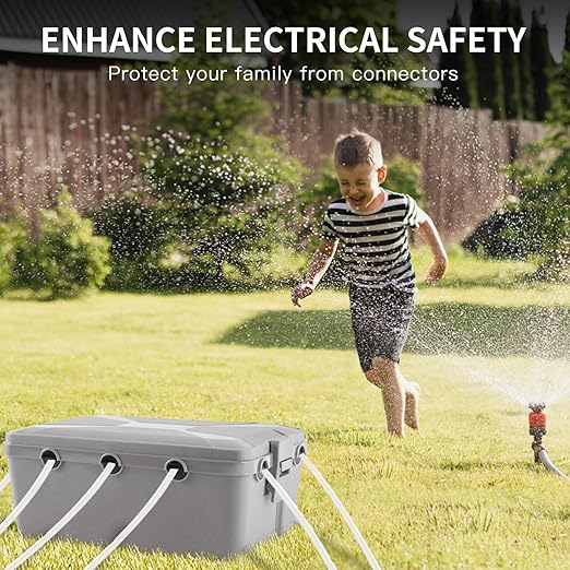 TOTUFY Large Outdoor Electrical Box Waterproof (12.9 x 8.3 x 5.2 inch), IP54 Weatherproof Extension Cord Cover with 7 Cable Seal Entry, Protect Power Strip, Timer Outlet Plug, Holiday Light,Grey