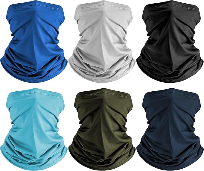 HONGTEYA 6 Pack Summer Neck Gaiter, UV Protection Cooling Face Mask, Breathable Bandana Head Scarf for Men Women
