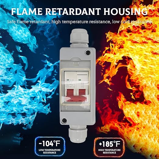 2P DC 500V 32A Solar Disconnect Switch, Miniature Circuit Breaker with IP65 Waterproof Box & PV Connectors, Photovoltaic Combiner Box for Solar Panel System RV Marine