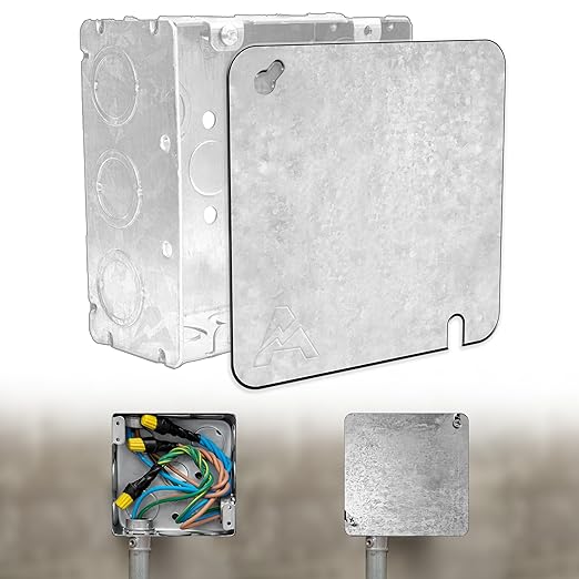 4-11/16" Square Blank Metal Electrical Box Cover, .0625" Thick Galvanized Steel, Flat Square Junction Box Cover Plate with Keyhole & Slotted Mount, 4-11/16'' Blank Cover