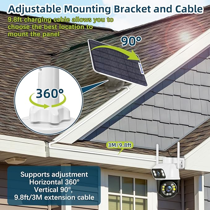 8W 2 Pack Solar Panel for Bird Feeder Camera,USB C Solar Panel Charger Match to Rechargeable Battery Powered Security Cameras,Ring Camera Solar with IP65 DC USB Ports 9.8ft Cable 360° Swivel Bracket