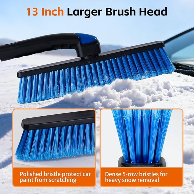 Car Snow Brush and Ice Scraper, Ice Scrapers for Car Windshield, Extendable Snow Brush for Car with Ergonomic Foam Grip and 360° Pivoting Brush Head for Car