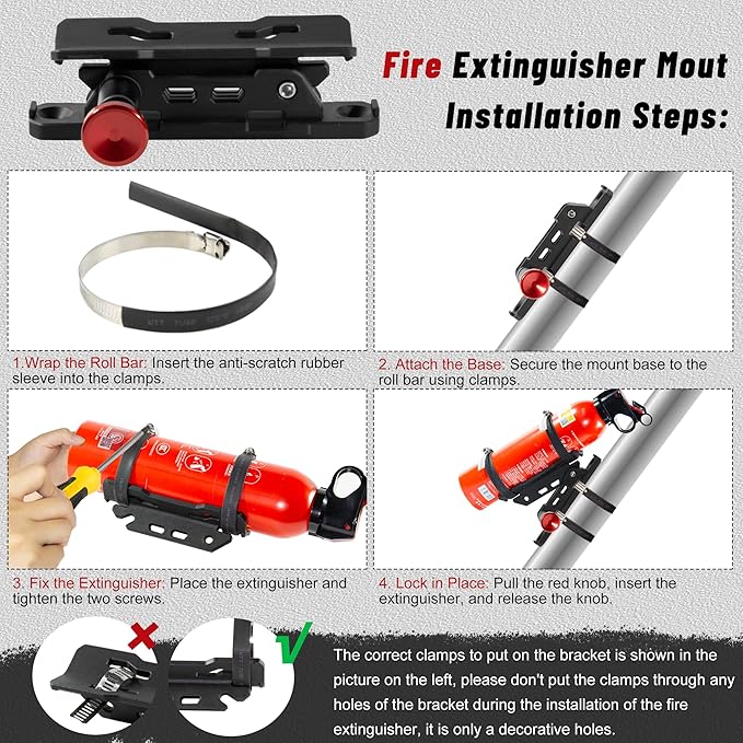 Quick Release Fire Extinguisher Mounts - 2-Pack Car Fire Extinguisher Holder Brackets Compatible with Jeep Wrangler JT, TJ, JL, JKU, UTV, Polaris RZR, Ranger, Can-Am X3, Yamaha – Corrosion-Resistant