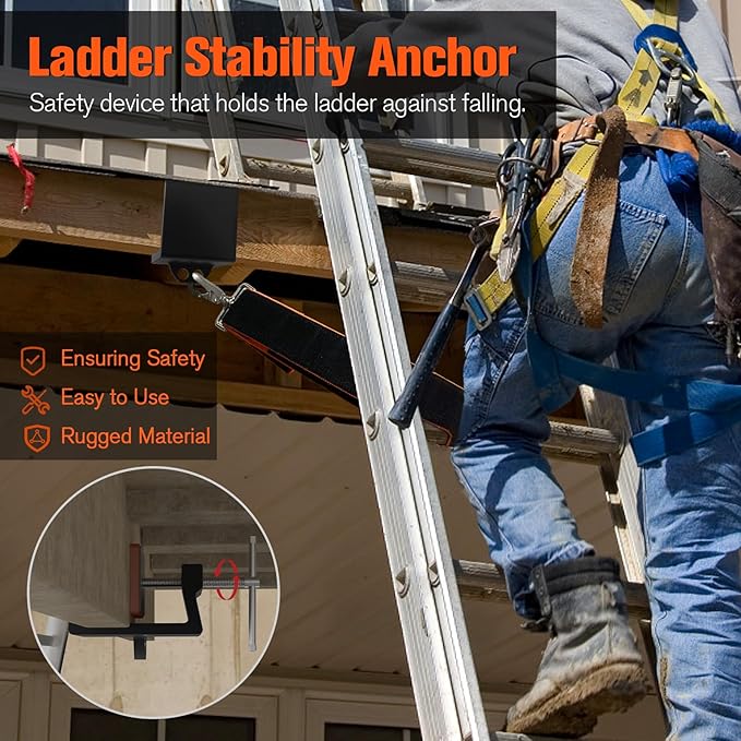 Ladder Stability Anchor, Ultimate Ladder Safety Kit, Ladder Guard Fall Protection Anchor, Anti-Slip Ladders Anchor Clamp Roof with Rack Straps